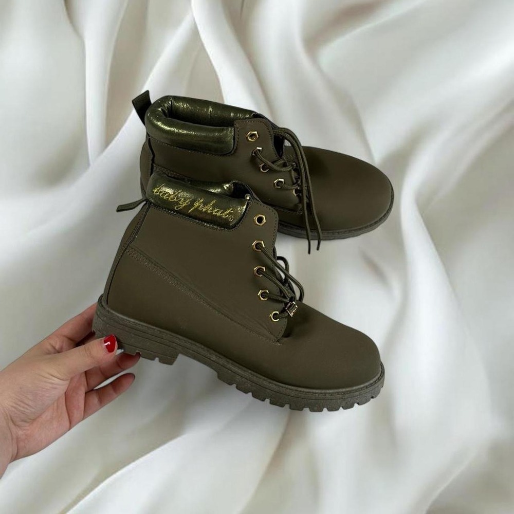 Baby Phat olive green combat boots gold detailing y2k vintage